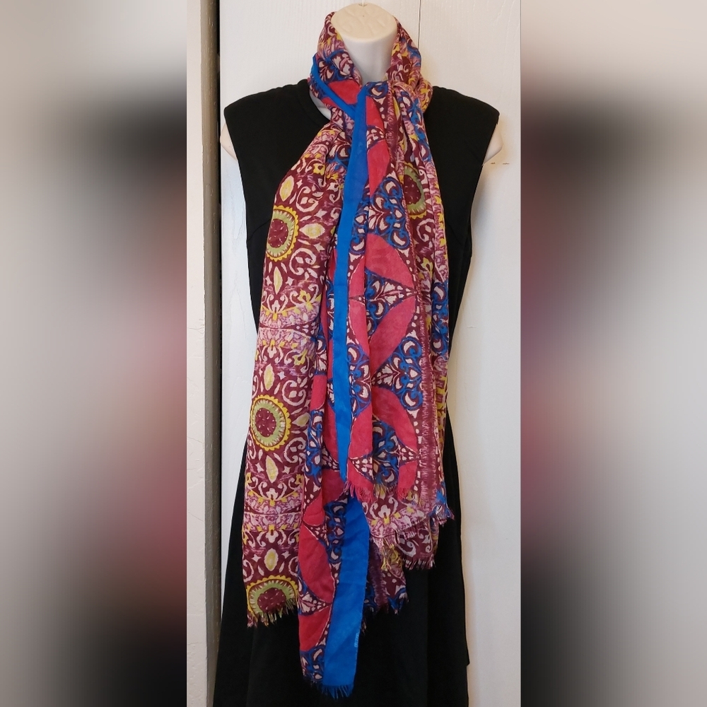 Multicolor Scarf Wrap Shawl Accessory Colorful Boho Gypsy Fringe Batik Pretty - Picture 8 of 8